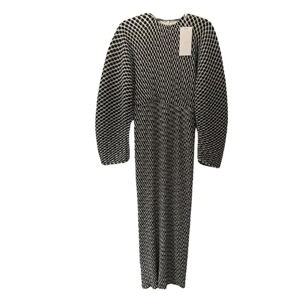Solace London Black White Mirabelle Geometric Long Sleeves Maxi Dress Size 2 - Picture 7 of 7